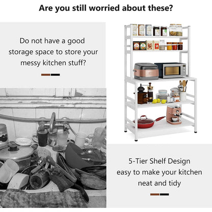 Étagère de rangement utilitaire à 5 niveaux pour four à micro-ondes, chariot de cuisine industriel avec clapier