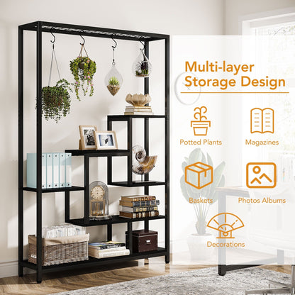Étagère à plantes d'intérieur à 5 niveaux, hauteur 70,9 pouces, avec 10 crochets de suspension