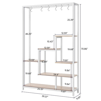 Étagère à plantes d'intérieur à 5 niveaux, hauteur 70,9 pouces, avec 10 crochets de suspension