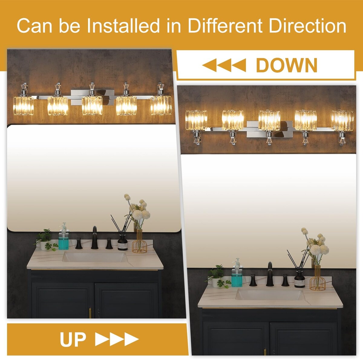 Luminaires de salle de bain modernes en cristal à 5 lumières