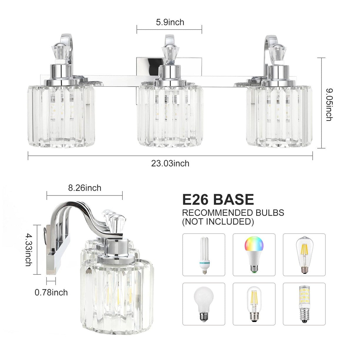 Luminaires de salle de bain modernes en cristal à 5 lumières