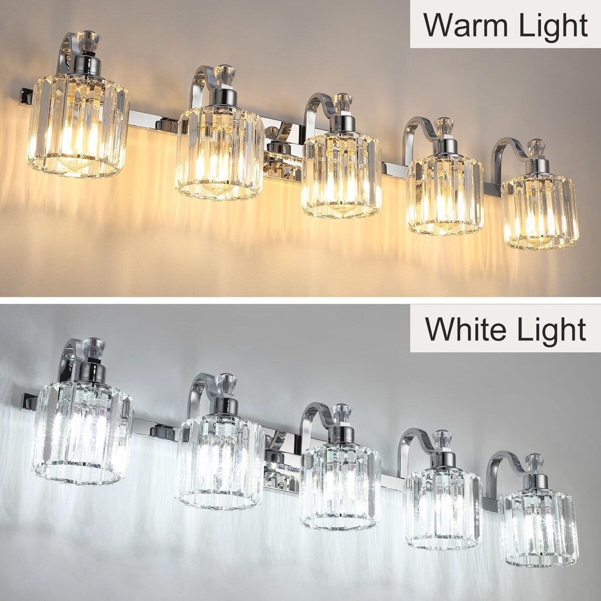 Luminaires de salle de bain modernes en cristal à 5 lumières