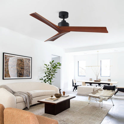Ventilateur de plafond moderne en bois massif/ABS de 52 pouces avec télécommande (sans lumière), 6 vitesses de vent, flux d'air réversible