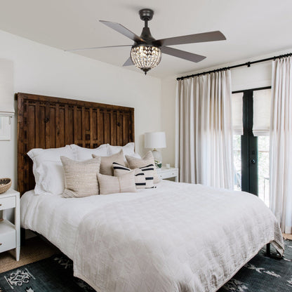 Ventilateur de plafond industriel en bois noir à 5 pales en cristal avec télécommande