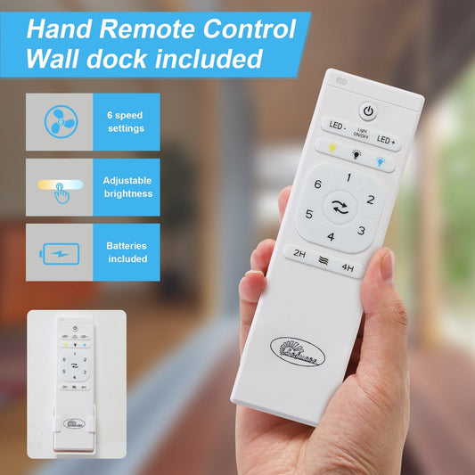 Ventilateurs de plafond à 3 pales en bois de 52 pouces avec éclairage LED à intensité variable et télécommande, moteur CC réversible à 6 vitesses