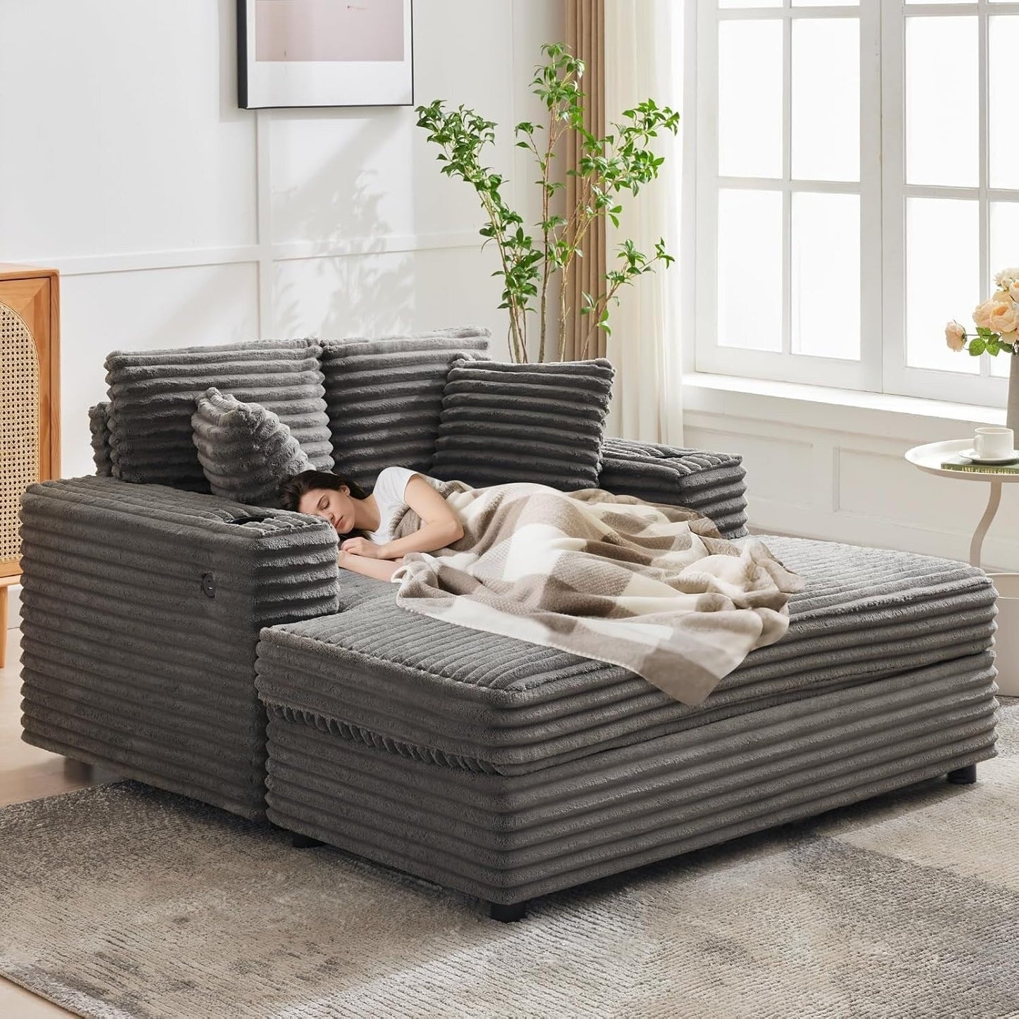 Canapé-lit rembourré de 54 pouces avec oreillers et accoudoirs, fauteuil d'intérieur surdimensionné, canapé-lit confortable en velours côtelé