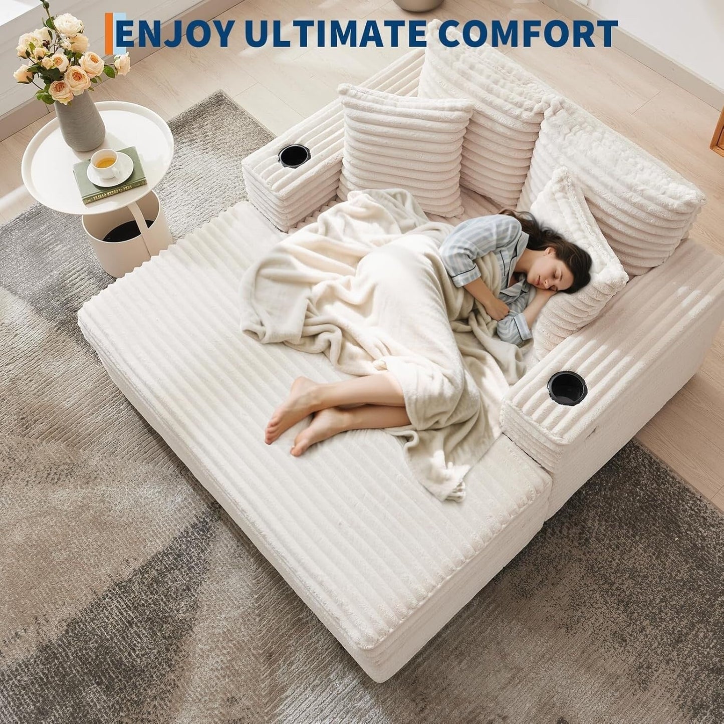 Canapé-lit rembourré de 54 pouces avec oreillers et accoudoirs, fauteuil d'intérieur surdimensionné, canapé-lit confortable en velours côtelé