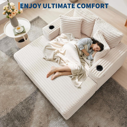 Canapé-lit rembourré de 54 pouces avec oreillers et accoudoirs, fauteuil d'intérieur surdimensionné, canapé-lit confortable en velours côtelé