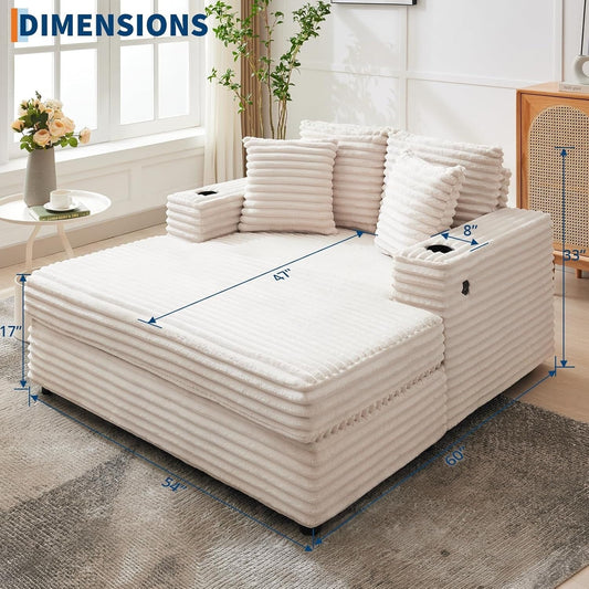 Canapé-lit rembourré de 54 pouces avec oreillers et accoudoirs, fauteuil d'intérieur surdimensionné, canapé-lit confortable en velours côtelé