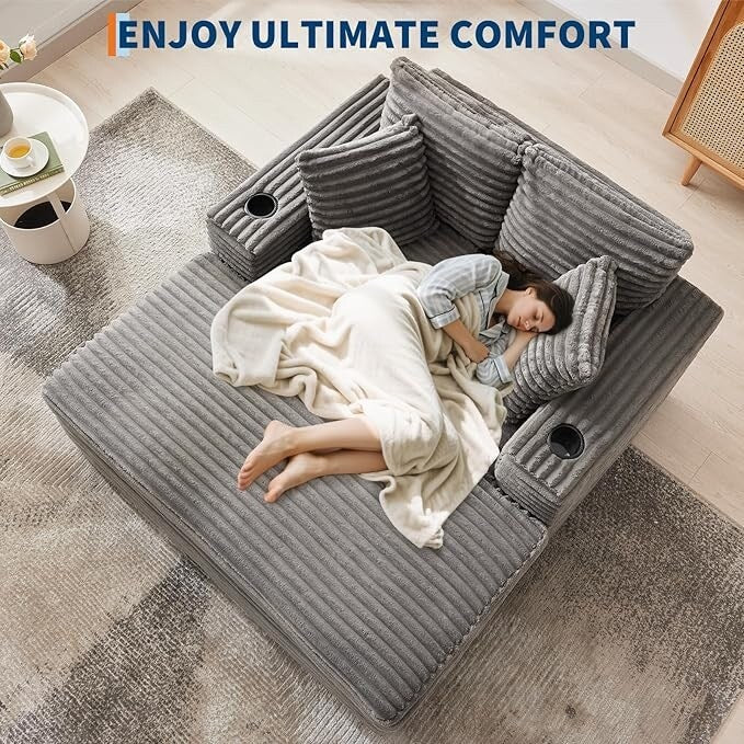 Canapé-lit rembourré de 54 pouces avec oreillers et accoudoirs, fauteuil d'intérieur surdimensionné, canapé-lit confortable en velours côtelé