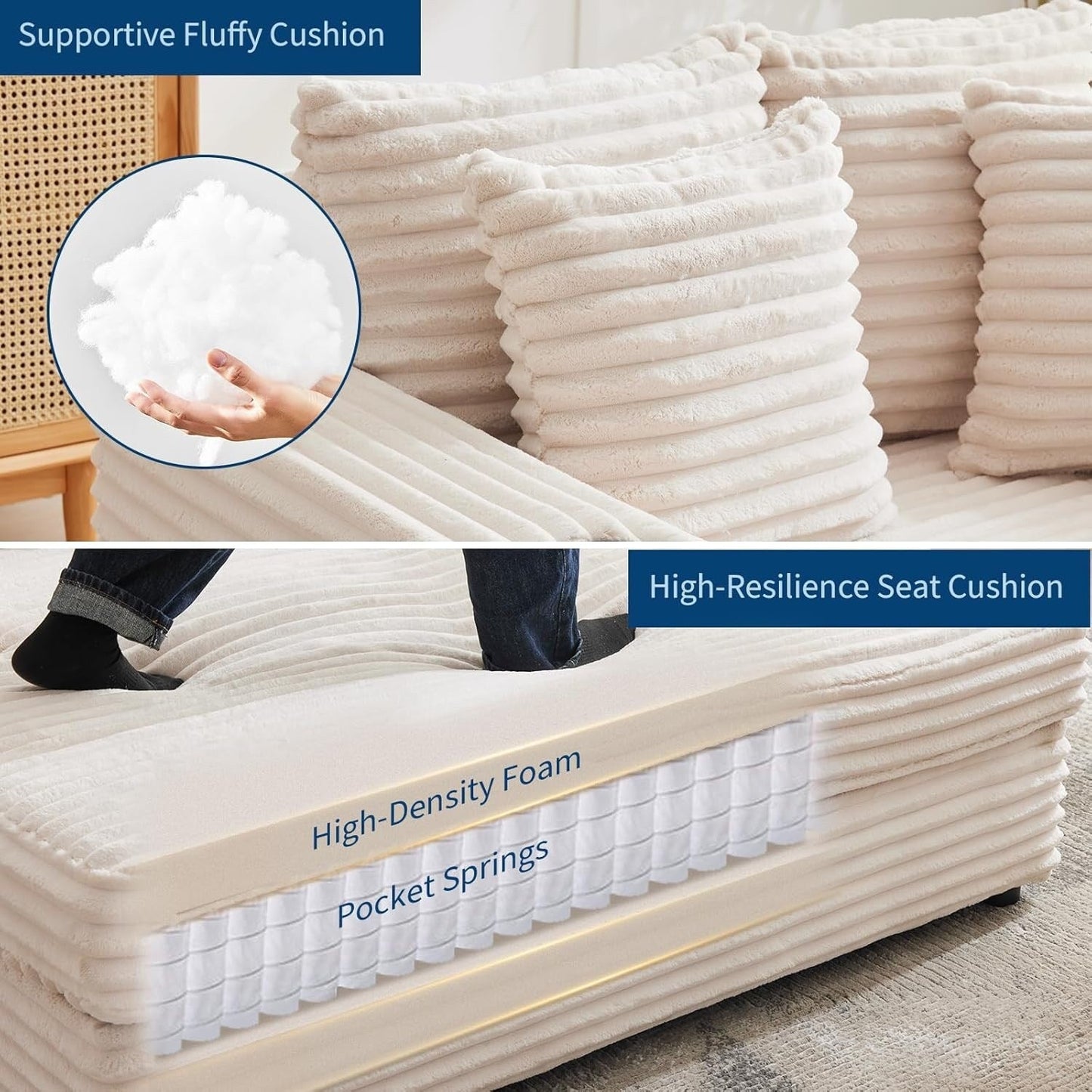 Canapé-lit rembourré de 54 pouces avec oreillers et accoudoirs, fauteuil d'intérieur surdimensionné, canapé-lit confortable en velours côtelé