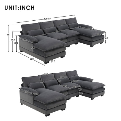 [VIDÉO fournie][Nouveau]Canapé sectionnel moderne en forme de U 109,8*55,9 avec oreillers de taille, canapé symétrique rembourré 6 places