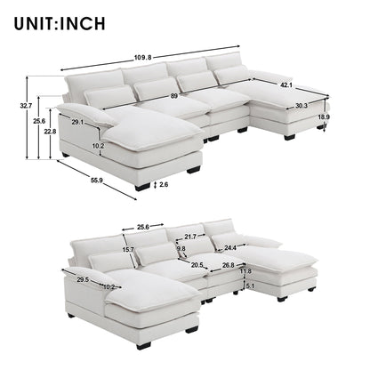 [VIDÉO fournie][Nouveau]Canapé sectionnel moderne en forme de U 109,8*55,9 avec oreillers de taille, canapé symétrique rembourré 6 places