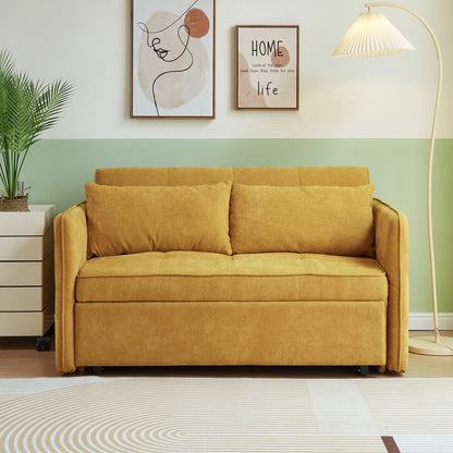 Canapé-lit gigogne en tissu chenille jaune - 39,00 x 53,50 x 31,50