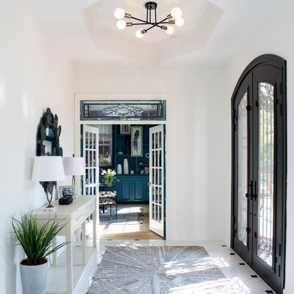 Plafonnier semi-encastré moderne en métal Sputnik de 6 lumières, 23,62 po