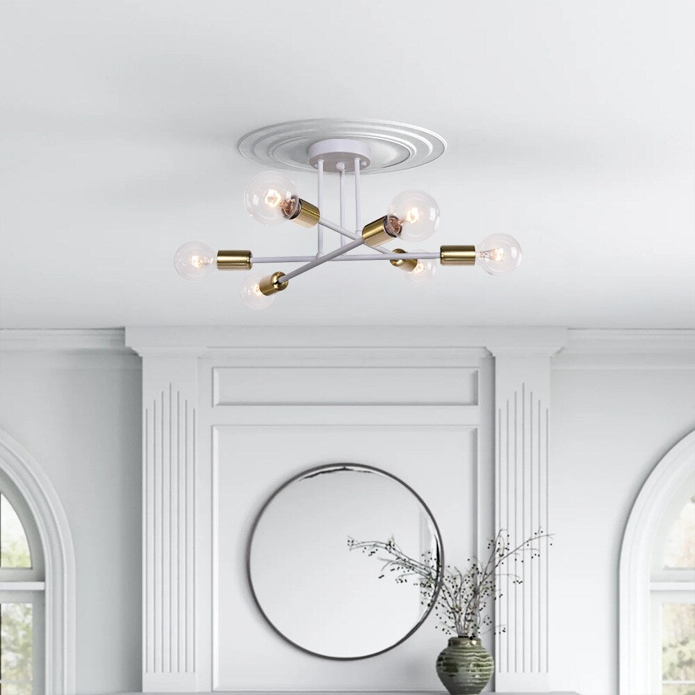 Plafonnier semi-encastré moderne en métal Sputnik de 6 lumières, 23,62 po