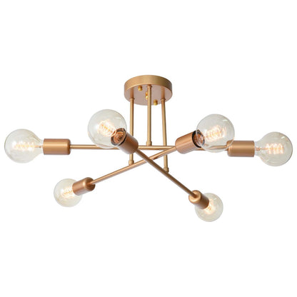 Plafonnier semi-encastré moderne en métal Sputnik de 6 lumières, 23,62 po