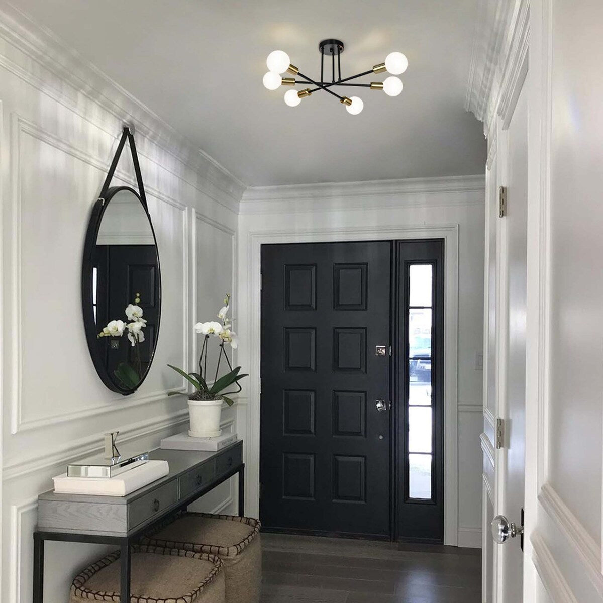 Plafonnier semi-encastré moderne en métal Sputnik de 6 lumières, 23,62 po