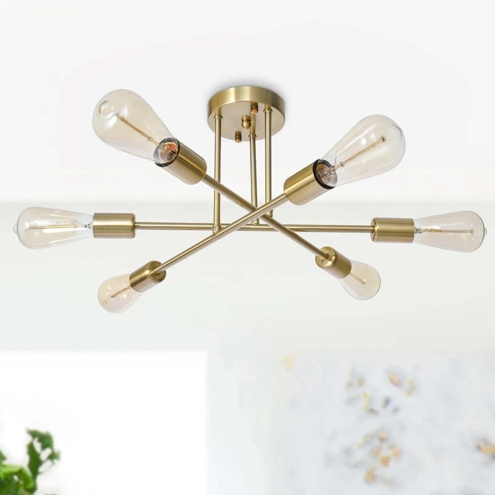 Plafonnier semi-encastré moderne en métal Sputnik de 6 lumières, 23,62 po