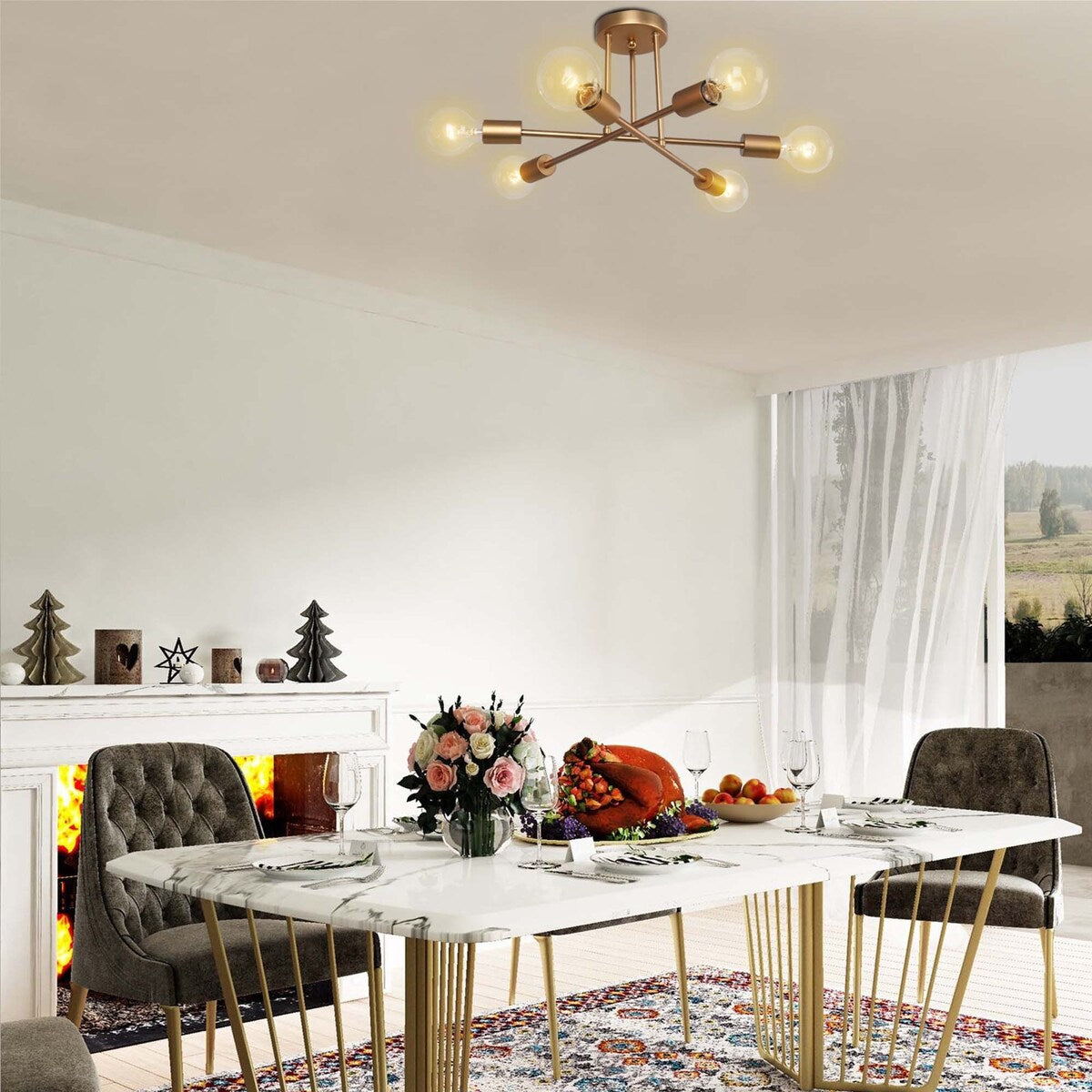 Plafonnier semi-encastré moderne en métal Sputnik de 6 lumières, 23,62 po