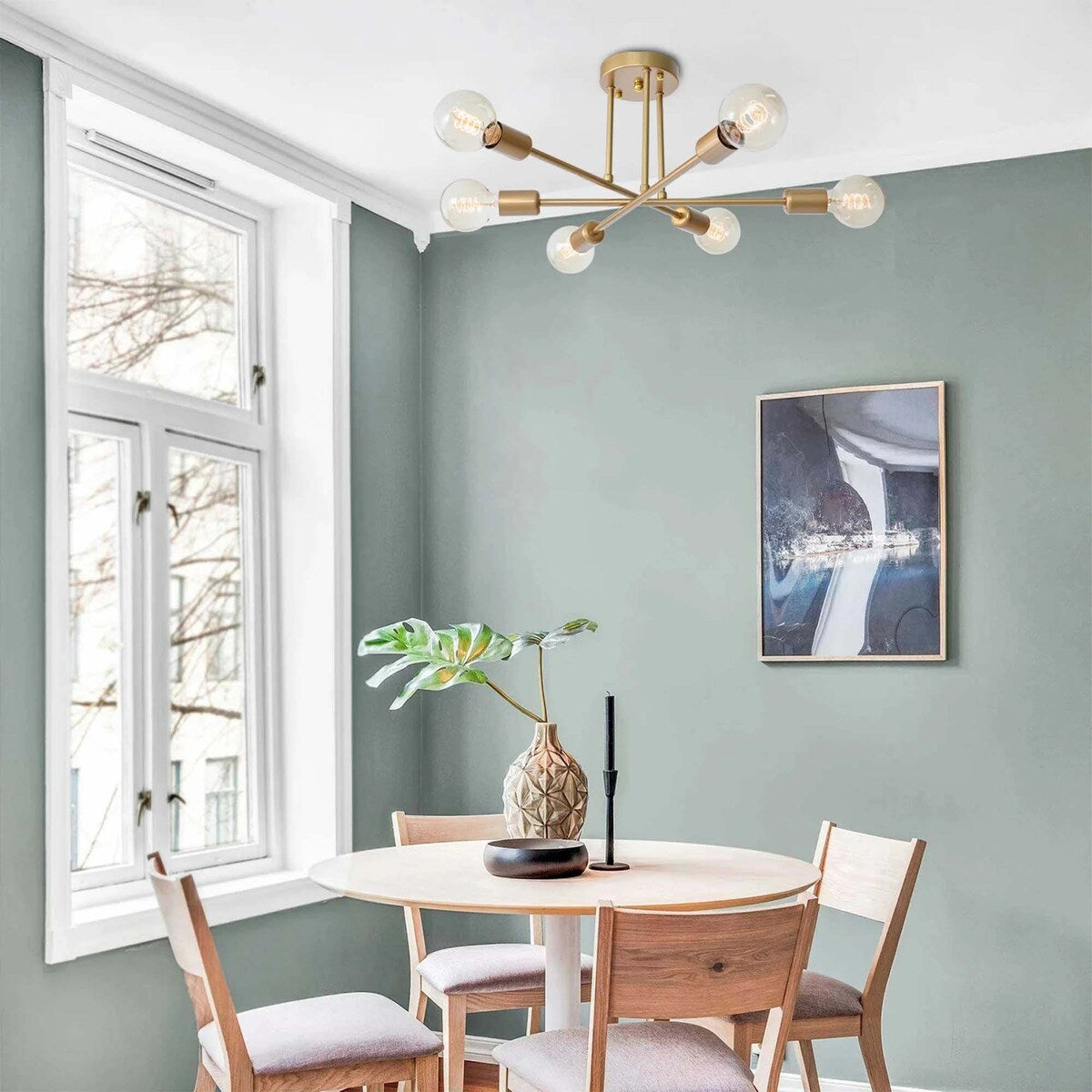 Plafonnier semi-encastré moderne en métal Sputnik de 6 lumières, 23,62 po