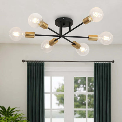 Plafonnier semi-encastré moderne en métal Sputnik de 6 lumières, 23,62 po