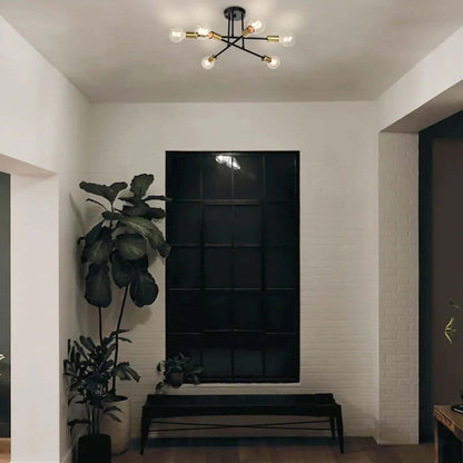 Plafonnier semi-encastré moderne en métal Sputnik de 6 lumières, 23,62 po