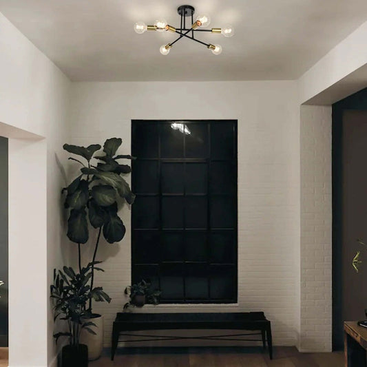 Plafonnier semi-encastré moderne en métal Sputnik de 6 lumières, 23,62 po