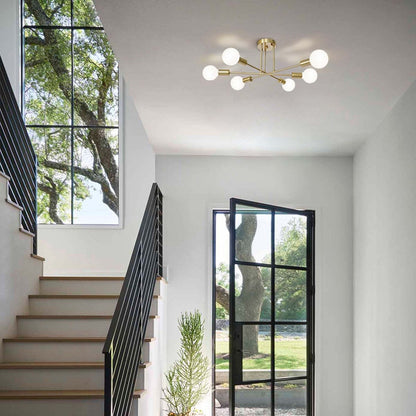 Plafonnier semi-encastré moderne en métal Sputnik de 6 lumières, 23,62 po