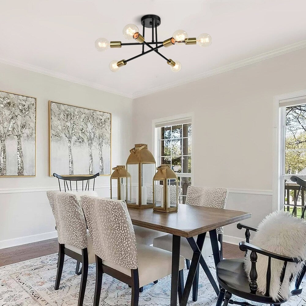 Plafonnier semi-encastré moderne en métal Sputnik de 6 lumières, 23,62 po