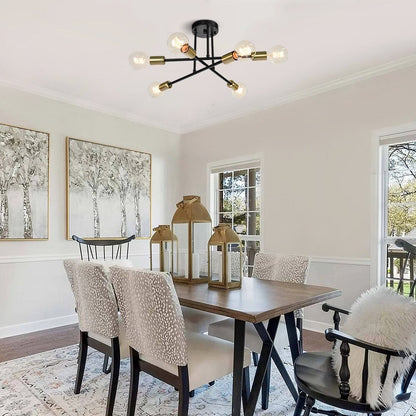 Plafonnier semi-encastré moderne en métal Sputnik de 6 lumières, 23,62 po