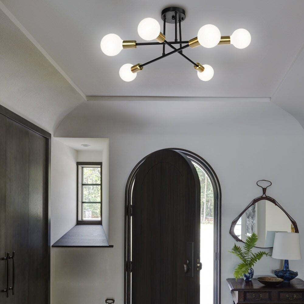 Plafonnier semi-encastré moderne en métal Sputnik de 6 lumières, 23,62 po