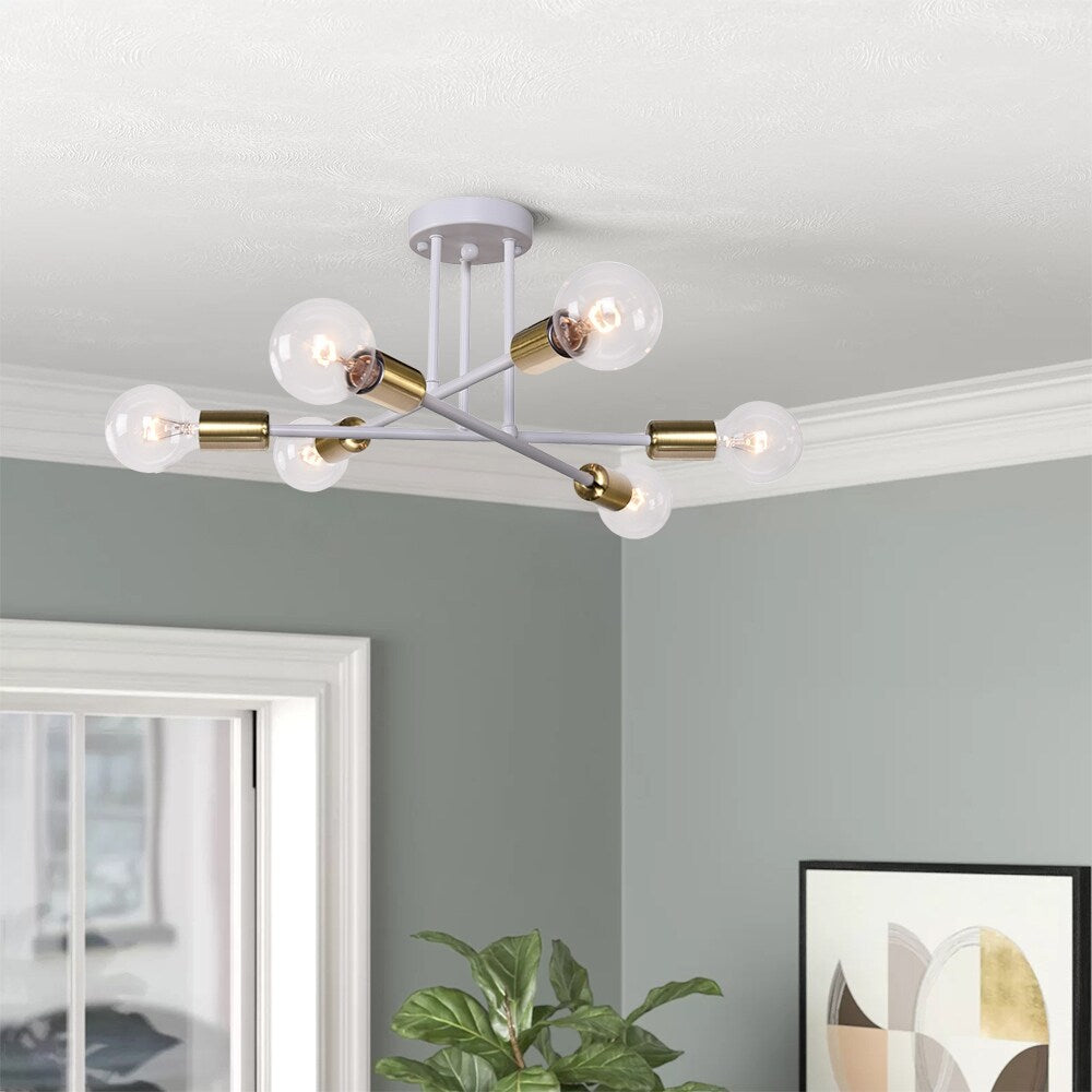 Plafonnier semi-encastré moderne en métal Sputnik de 6 lumières, 23,62 po