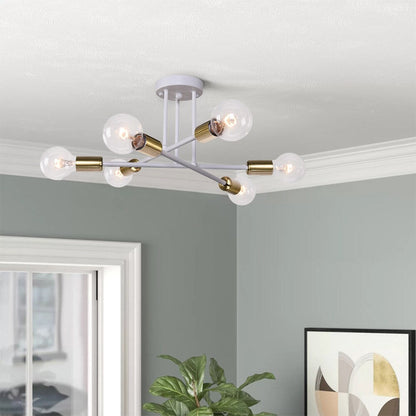 Plafonnier semi-encastré moderne en métal Sputnik de 6 lumières, 23,62 po