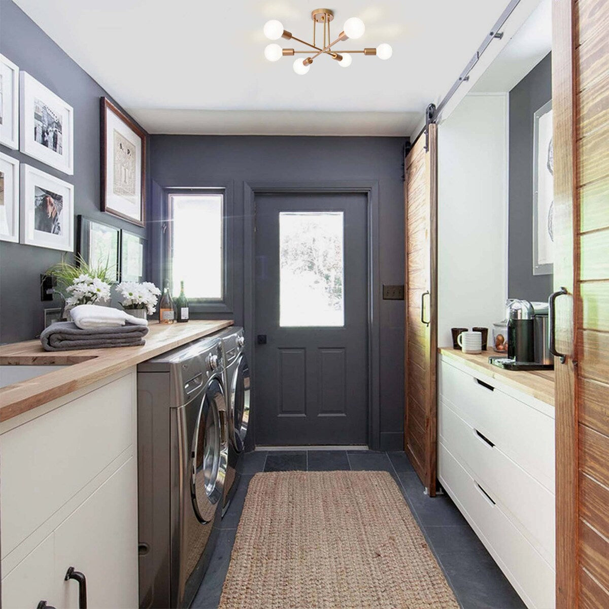 Plafonnier semi-encastré moderne en métal Sputnik de 6 lumières, 23,62 po