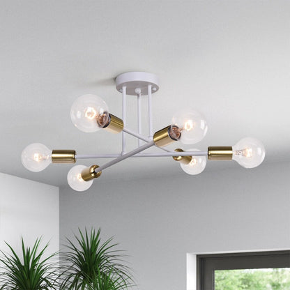 Plafonnier semi-encastré moderne en métal Sputnik de 6 lumières, 23,62 po