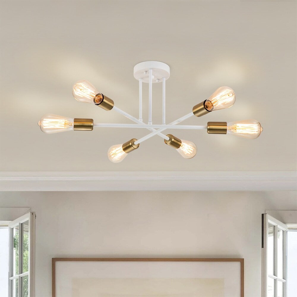 Plafonnier semi-encastré moderne en métal Sputnik de 6 lumières, 23,62 po