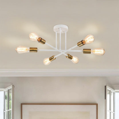 Plafonnier semi-encastré moderne en métal Sputnik de 6 lumières, 23,62 po