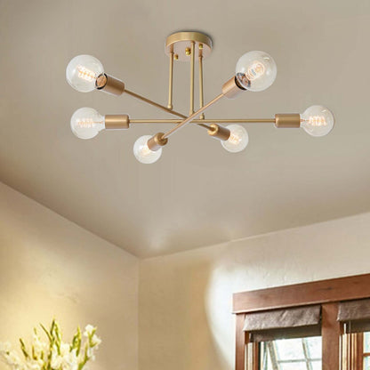 Plafonnier semi-encastré moderne en métal Sputnik de 6 lumières, 23,62 po