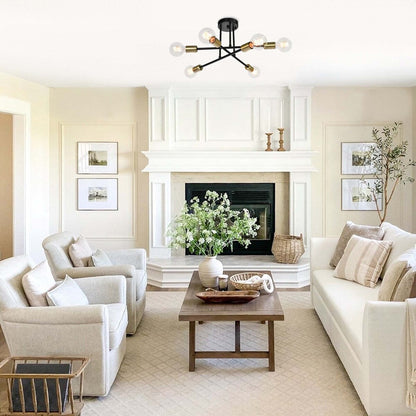 Plafonnier semi-encastré moderne en métal Sputnik de 6 lumières, 23,62 po