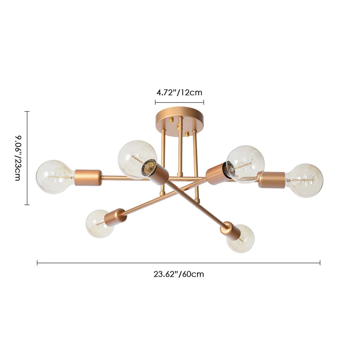 Plafonnier semi-encastré moderne en métal Sputnik de 6 lumières, 23,62 po