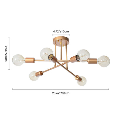 Plafonnier semi-encastré moderne en métal Sputnik de 6 lumières, 23,62 po