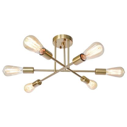 Plafonnier semi-encastré moderne en métal Sputnik de 6 lumières, 23,62 po