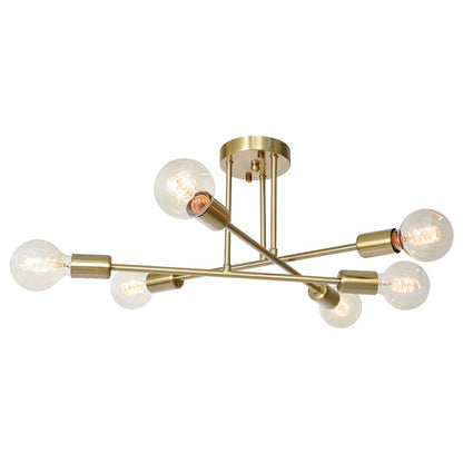 Plafonnier semi-encastré moderne en métal Sputnik de 6 lumières, 23,62 po