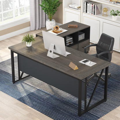 Bureau d'ordinateur en L de 63 pouces avec classeur latéral de 47 pouces, ensemble de bureau de direction pour la maison