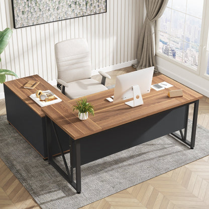 Bureau d'ordinateur en L de 63 pouces avec classeur latéral de 47 pouces, ensemble de bureau de direction pour la maison