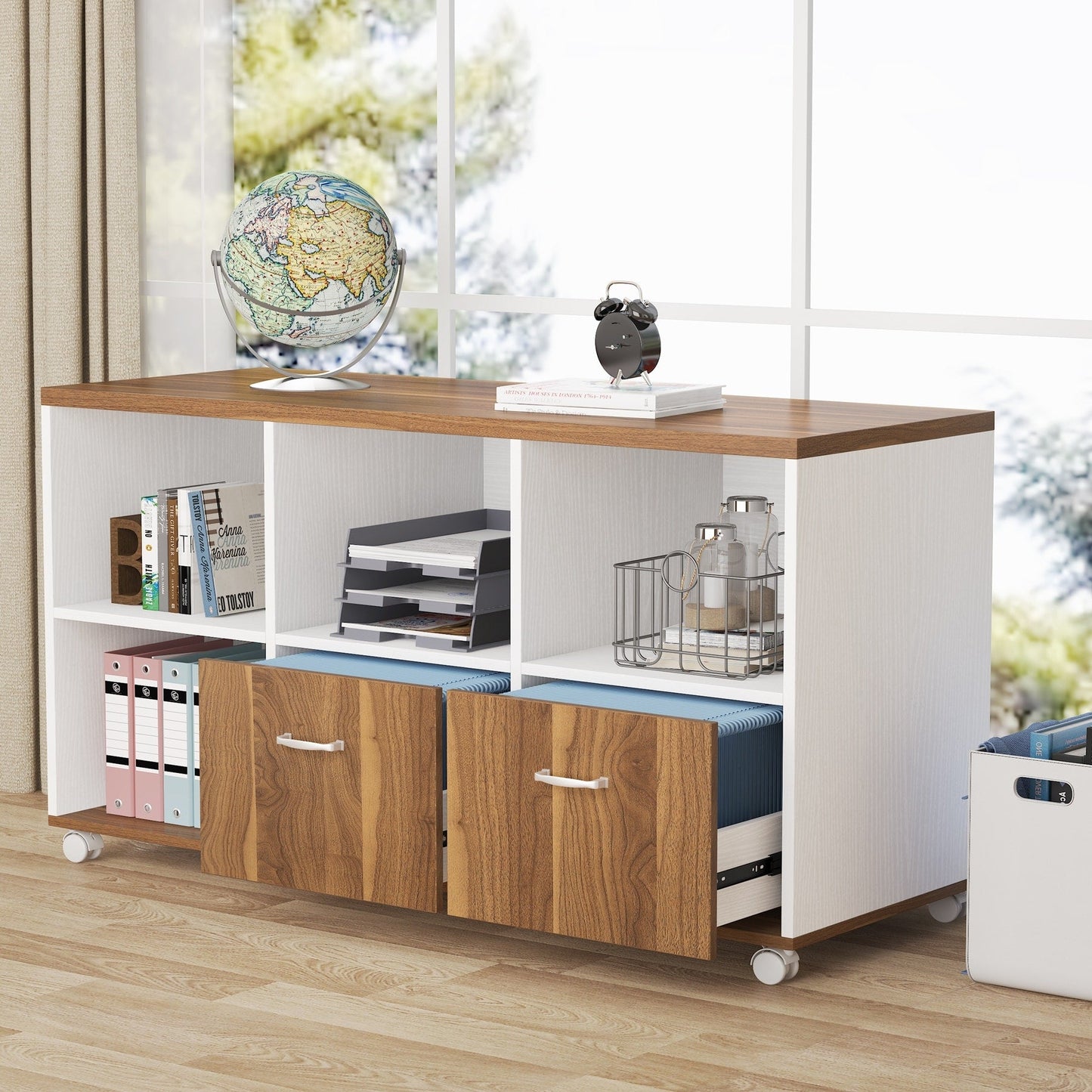 Bureau d'ordinateur en L de 63 pouces avec classeur latéral de 47 pouces, ensemble de bureau de direction pour la maison