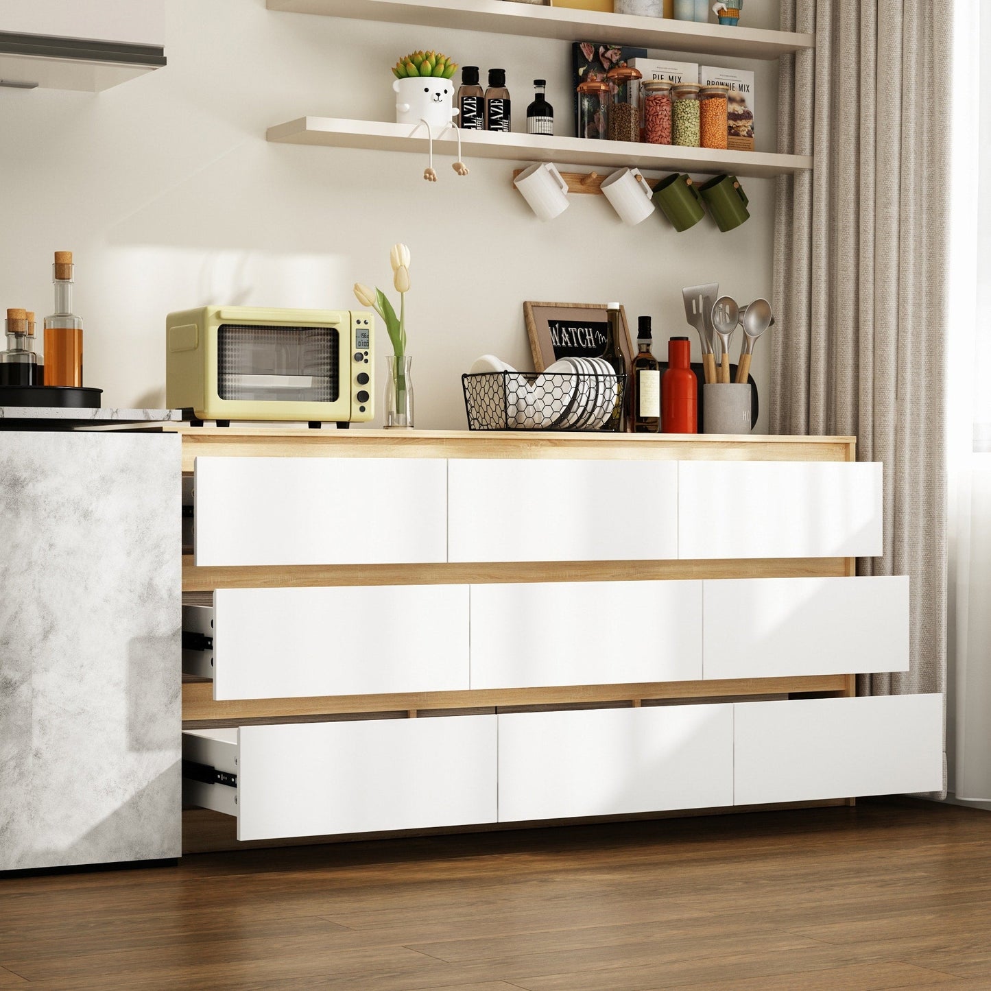 Commode d'appoint à 9 tiroirs 63W pour salon, chambre à coucher