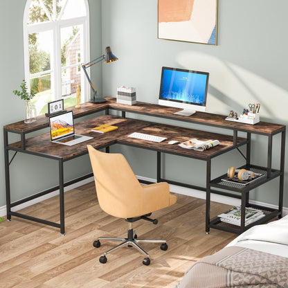 Bureau en L avec étagère pour écran, bureau d'angle réversible pour bureau à domicile 69