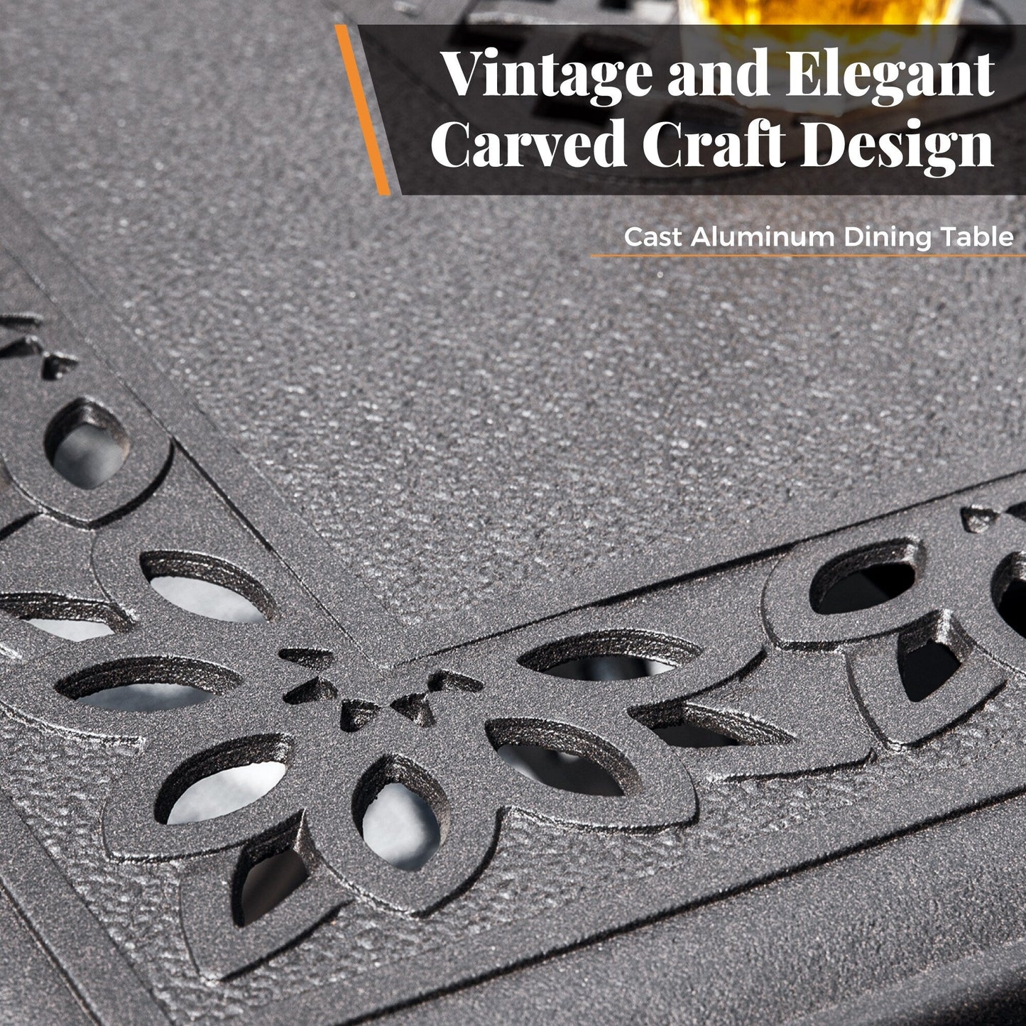 Ensemble de salle à manger de patio en aluminium moulé 7 pièces MAISON ARTS avec table rectangulaire extensible et 6 chaises en aluminium moulé